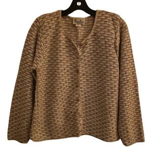Vintage Reba Rose Knit Cardigan Sweater Women Small Tan Button Front Textured